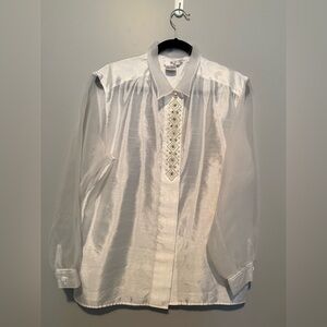 Vintage Frilli White Sheer Organza Blouse with Beaded Detail – Size 12/42
